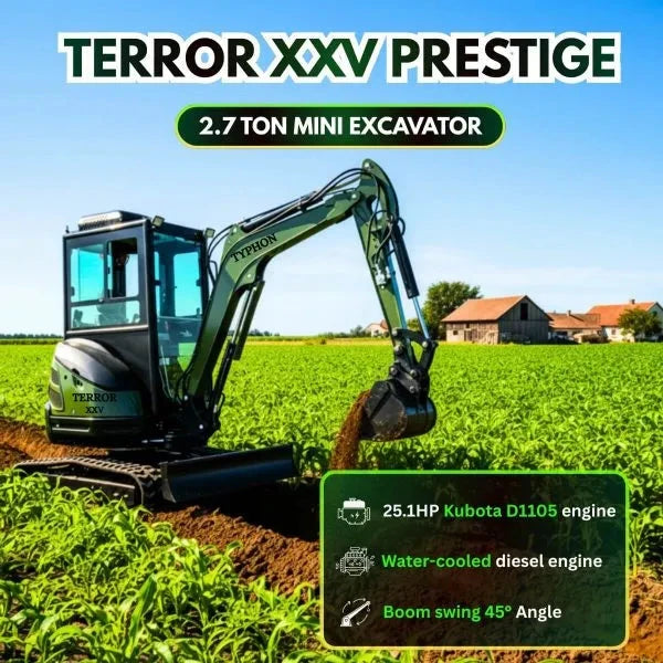 TYPHON TERROR XXV Diesel Mini Excavator 2.7 Ton, 25.1 hp Kubota D1105...